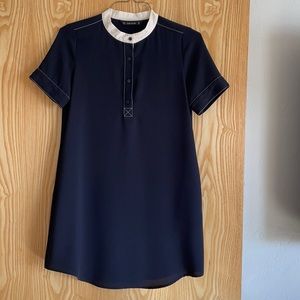 Zara basics navy blue dress with button up detail